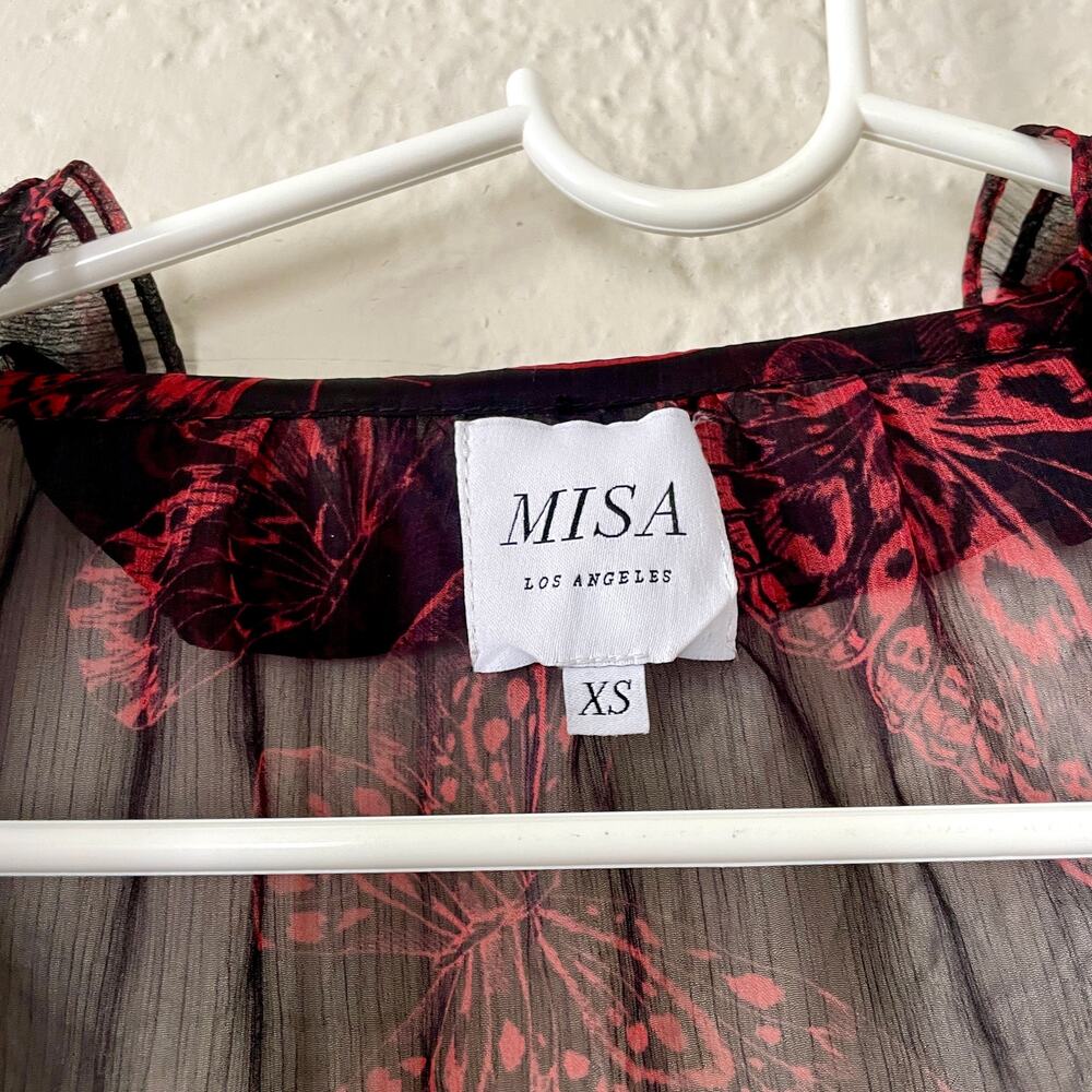 MISA Los Angeles Frida Butterfly Sheer Blouse Ruffle Puffy Sleeves sz XS X-Small - Picture 8 of 13